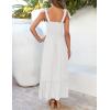 imageZESICA Womens 2025 Summer Boho Spaghetti Strap Square Neck Solid Color Ruffle A Line Beach Long Maxi DressWhite