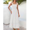 imageZESICA Womens 2025 Summer Boho Spaghetti Strap Square Neck Solid Color Ruffle A Line Beach Long Maxi DressWhite