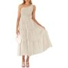 imageZESICA Womens 2025 Bohemian Summer Floral Print One Shoulder Sleeveless Smocked Ruffle Tiered Beach Long Midi DressBeige