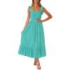 imageZESICA Womens 2025 Summer Boho Spaghetti Strap Square Neck Solid Color Ruffle A Line Beach Long Maxi DressAqua