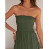 imageZESICA Womens 2025 Summer Bohemian Strapless Off Shoulder Lace Trim Backless Flowy A Line Beach Long Maxi DressArmygreen