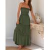 imageZESICA Womens 2025 Summer Bohemian Strapless Off Shoulder Lace Trim Backless Flowy A Line Beach Long Maxi DressArmygreen