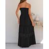 imageZESICA Womens 2025 Summer Bohemian Strapless Off Shoulder Lace Trim Backless Flowy A Line Beach Long Maxi DressBlack