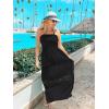 imageZESICA Womens 2025 Summer Bohemian Strapless Off Shoulder Lace Trim Backless Flowy A Line Beach Long Maxi DressBlack