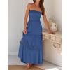 imageZESICA Womens 2025 Summer Bohemian Strapless Off Shoulder Lace Trim Backless Flowy A Line Beach Long Maxi DressBlue