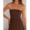 imageZESICA Womens 2025 Summer Bohemian Strapless Off Shoulder Lace Trim Backless Flowy A Line Beach Long Maxi DressCoffee