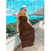 imageZESICA Womens 2025 Summer Bohemian Strapless Off Shoulder Lace Trim Backless Flowy A Line Beach Long Maxi DressCoffee