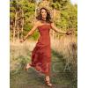 imageZESICA Womens 2025 Summer Bohemian Strapless Off Shoulder Lace Trim Backless Flowy A Line Beach Long Maxi DressDarkorange