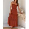 imageZESICA Womens 2025 Summer Bohemian Strapless Off Shoulder Lace Trim Backless Flowy A Line Beach Long Maxi DressDarkorange