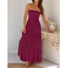 imageZESICA Womens 2025 Summer Bohemian Strapless Off Shoulder Lace Trim Backless Flowy A Line Beach Long Maxi DressFuchsia