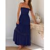 imageZESICA Womens 2025 Summer Bohemian Strapless Off Shoulder Lace Trim Backless Flowy A Line Beach Long Maxi DressNavy