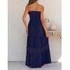 imageZESICA Womens 2025 Summer Bohemian Strapless Off Shoulder Lace Trim Backless Flowy A Line Beach Long Maxi DressNavy