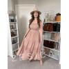 imageZESICA Womens 2025 Summer Bohemian Strapless Off Shoulder Lace Trim Backless Flowy A Line Beach Long Maxi DressPink