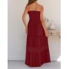 imageZESICA Womens 2025 Summer Bohemian Strapless Off Shoulder Lace Trim Backless Flowy A Line Beach Long Maxi DressRed