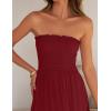 imageZESICA Womens 2025 Summer Bohemian Strapless Off Shoulder Lace Trim Backless Flowy A Line Beach Long Maxi DressRed