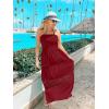 imageZESICA Womens 2025 Summer Bohemian Strapless Off Shoulder Lace Trim Backless Flowy A Line Beach Long Maxi DressRed