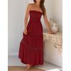 imageZESICA Womens 2025 Summer Bohemian Strapless Off Shoulder Lace Trim Backless Flowy A Line Beach Long Maxi DressRed