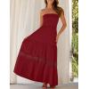 imageZESICA Womens 2025 Summer Bohemian Strapless Off Shoulder Lace Trim Backless Flowy A Line Beach Long Maxi DressRed