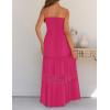 imageZESICA Womens 2025 Summer Bohemian Strapless Off Shoulder Lace Trim Backless Flowy A Line Beach Long Maxi DressRose