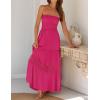 imageZESICA Womens 2025 Summer Bohemian Strapless Off Shoulder Lace Trim Backless Flowy A Line Beach Long Maxi DressRose