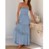 imageZESICA Womens 2025 Summer Bohemian Strapless Off Shoulder Lace Trim Backless Flowy A Line Beach Long Maxi DressSkyblue