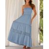 imageZESICA Womens 2025 Summer Bohemian Strapless Off Shoulder Lace Trim Backless Flowy A Line Beach Long Maxi DressSkyblue