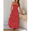 imageZESICA Womens 2025 Summer Bohemian Strapless Off Shoulder Lace Trim Backless Flowy A Line Beach Long Maxi DressWatermelon