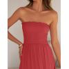 imageZESICA Womens 2025 Summer Bohemian Strapless Off Shoulder Lace Trim Backless Flowy A Line Beach Long Maxi DressWatermelon