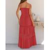 imageZESICA Womens 2025 Summer Bohemian Strapless Off Shoulder Lace Trim Backless Flowy A Line Beach Long Maxi DressWatermelon