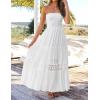 imageZESICA Womens 2025 Summer Bohemian Strapless Off Shoulder Lace Trim Backless Flowy A Line Beach Long Maxi DressWhite