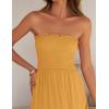 imageZESICA Womens 2025 Summer Bohemian Strapless Off Shoulder Lace Trim Backless Flowy A Line Beach Long Maxi DressYellow