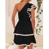 imageZESICA Womens 2025 Summer One Shoulder Dresses Ruffle Short Sleeve Tiered Layered Swing A Line Mini SundressBlack