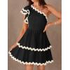 imageZESICA Womens 2025 Summer One Shoulder Dresses Ruffle Short Sleeve Tiered Layered Swing A Line Mini SundressBlack