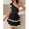 imageZESICA Womens 2025 Summer One Shoulder Dresses Ruffle Short Sleeve Tiered Layered Swing A Line Mini SundressBlack