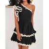 imageZESICA Womens 2025 Summer One Shoulder Dresses Ruffle Short Sleeve Tiered Layered Swing A Line Mini SundressBlack