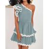 imageZESICA Womens 2025 Summer One Shoulder Dresses Ruffle Short Sleeve Tiered Layered Swing A Line Mini SundressBlue