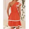 imageZESICA Womens 2025 Summer One Shoulder Dresses Ruffle Short Sleeve Tiered Layered Swing A Line Mini SundressOrange