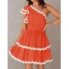 imageZESICA Womens 2025 Summer One Shoulder Dresses Ruffle Short Sleeve Tiered Layered Swing A Line Mini SundressOrange