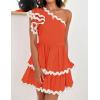 imageZESICA Womens 2025 Summer One Shoulder Dresses Ruffle Short Sleeve Tiered Layered Swing A Line Mini SundressOrange