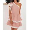 imageZESICA Womens 2025 Summer One Shoulder Dresses Ruffle Short Sleeve Tiered Layered Swing A Line Mini SundressPink