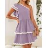 imageZESICA Womens 2025 Summer One Shoulder Dresses Ruffle Short Sleeve Tiered Layered Swing A Line Mini SundressPurple