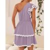 imageZESICA Womens 2025 Summer One Shoulder Dresses Ruffle Short Sleeve Tiered Layered Swing A Line Mini SundressPurple