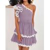 imageZESICA Womens 2025 Summer One Shoulder Dresses Ruffle Short Sleeve Tiered Layered Swing A Line Mini SundressPurple