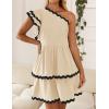 imageZESICA Womens 2025 Summer One Shoulder Dresses Ruffle Short Sleeve Tiered Layered Swing A Line Mini SundressSand