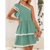 imageZESICA Womens 2025 Summer One Shoulder Dresses Ruffle Short Sleeve Tiered Layered Swing A Line Mini SundressTurquoise