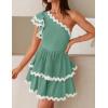 imageZESICA Womens 2025 Summer One Shoulder Dresses Ruffle Short Sleeve Tiered Layered Swing A Line Mini SundressTurquoise