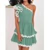 imageZESICA Womens 2025 Summer One Shoulder Dresses Ruffle Short Sleeve Tiered Layered Swing A Line Mini SundressTurquoise