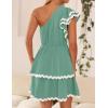 imageZESICA Womens 2025 Summer One Shoulder Dresses Ruffle Short Sleeve Tiered Layered Swing A Line Mini SundressTurquoise