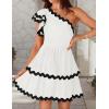 imageZESICA Womens 2025 Summer One Shoulder Dresses Ruffle Short Sleeve Tiered Layered Swing A Line Mini SundressWhite