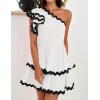 imageZESICA Womens 2025 Summer One Shoulder Dresses Ruffle Short Sleeve Tiered Layered Swing A Line Mini SundressWhite